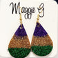 Mardi Gras Teardrop / Handmade resin and glitter  earrings