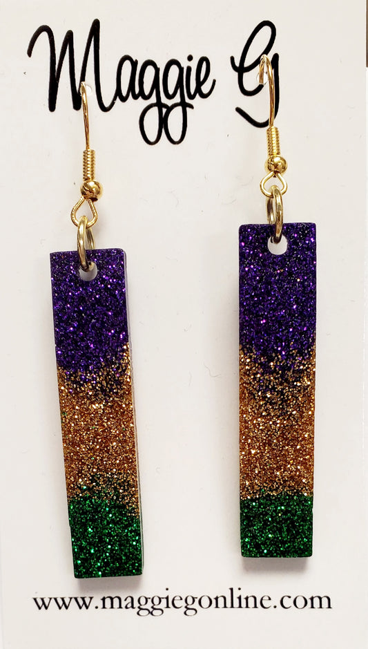 Mardi Gras Stick earring / Handmade resin and glitter  earrings