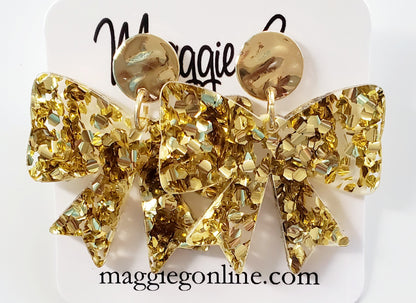 Coquette bow | Bow earrings | Custom Earrings | Handmade Chunky Gold Glitter