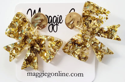 Coquette bow | Bow earrings | Custom Earrings | Handmade Chunky Gold Glitter