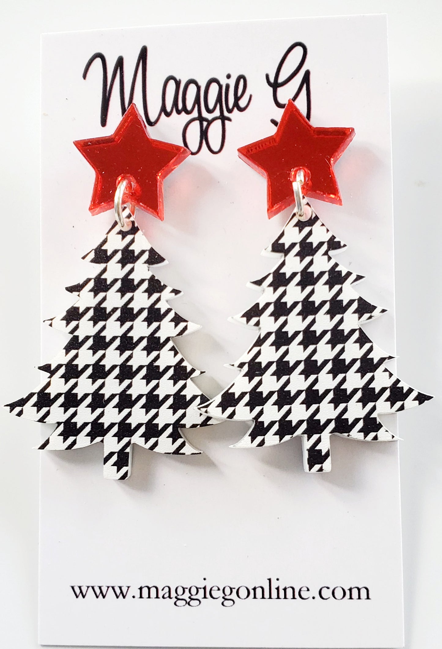 Houndstooth Christmas TreeEarrings | Alabama Earrings | Acrylic Earrings | Holiday Earrings