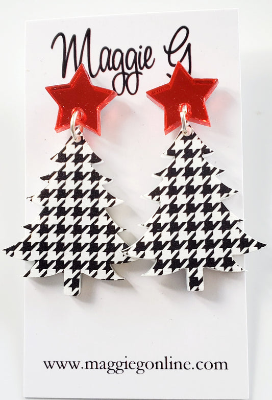 Christmas Tree Earrings,  Houndstooth Design Alabama