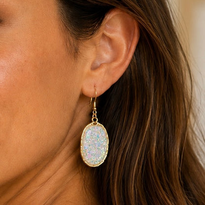 Black Oval Drop Earrings with Gold Trim | Trendy Lightweight Statement Earrings