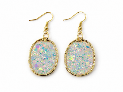 Black Oval Drop Earrings with Gold Trim | Trendy Lightweight Statement Earrings