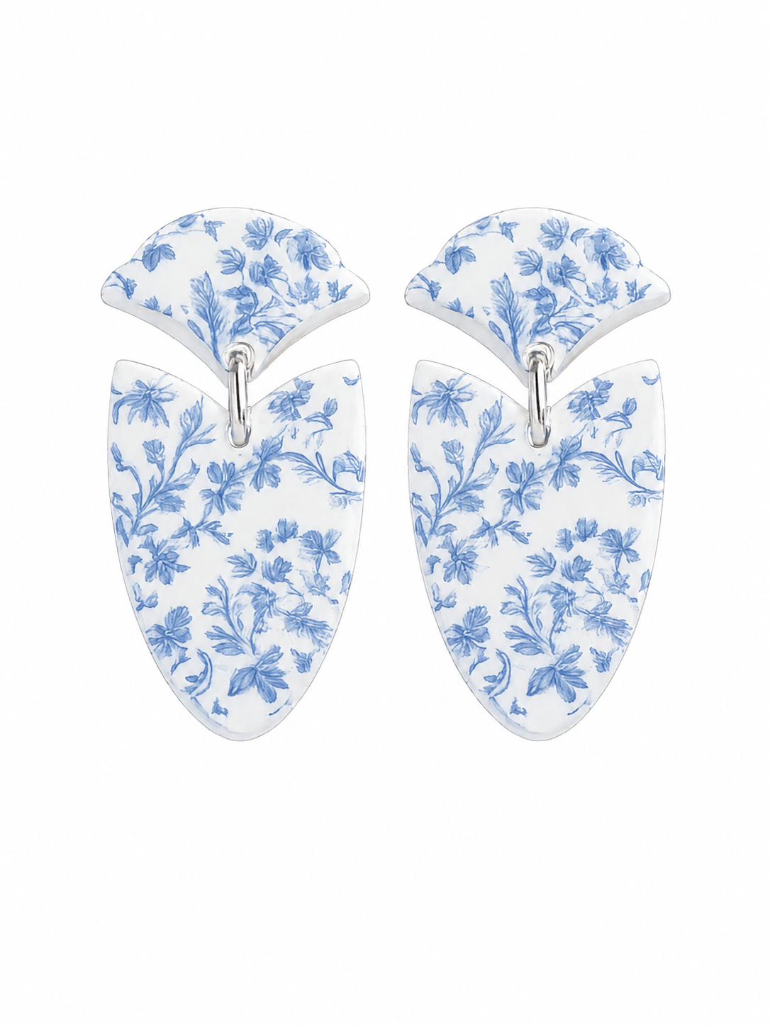 Blue Chinoiserie Floral Drop Earrings | Lightweight Acrylic Dangle Earrings