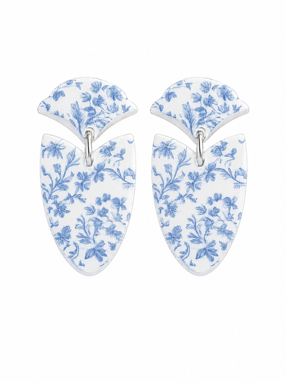 Blue Chinoiserie Floral Drop Earrings | Lightweight Acrylic Dangle Earrings