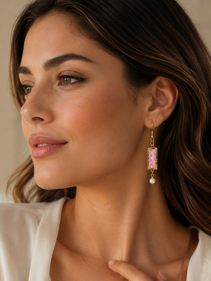 Trendy Gold Resin Earrings with Pearl Drop Accent | Handmade Boutique Jewelry