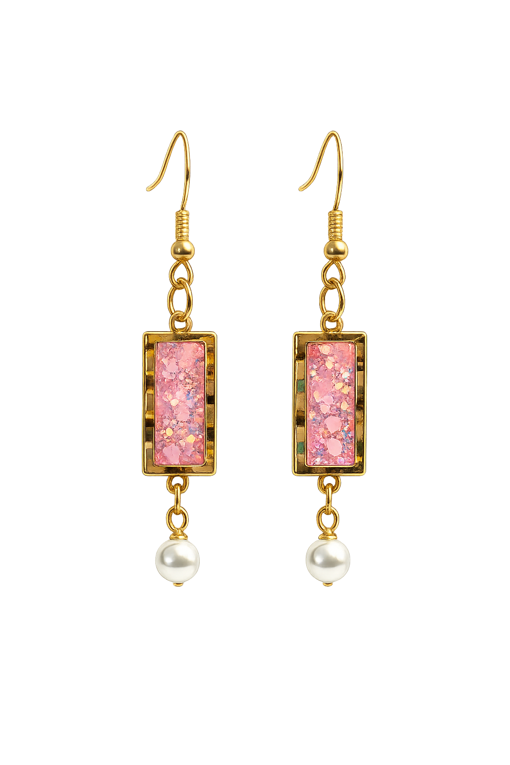 Trendy Gold Resin Earrings with Pearl Drop Accent | Handmade Boutique Jewelry