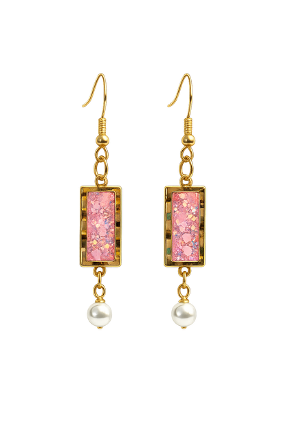 Trendy Gold Resin Earrings with Pearl Drop Accent | Handmade Boutique Jewelry