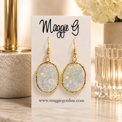 Black Oval Drop Earrings with Gold Trim | Trendy Lightweight Statement Earrings