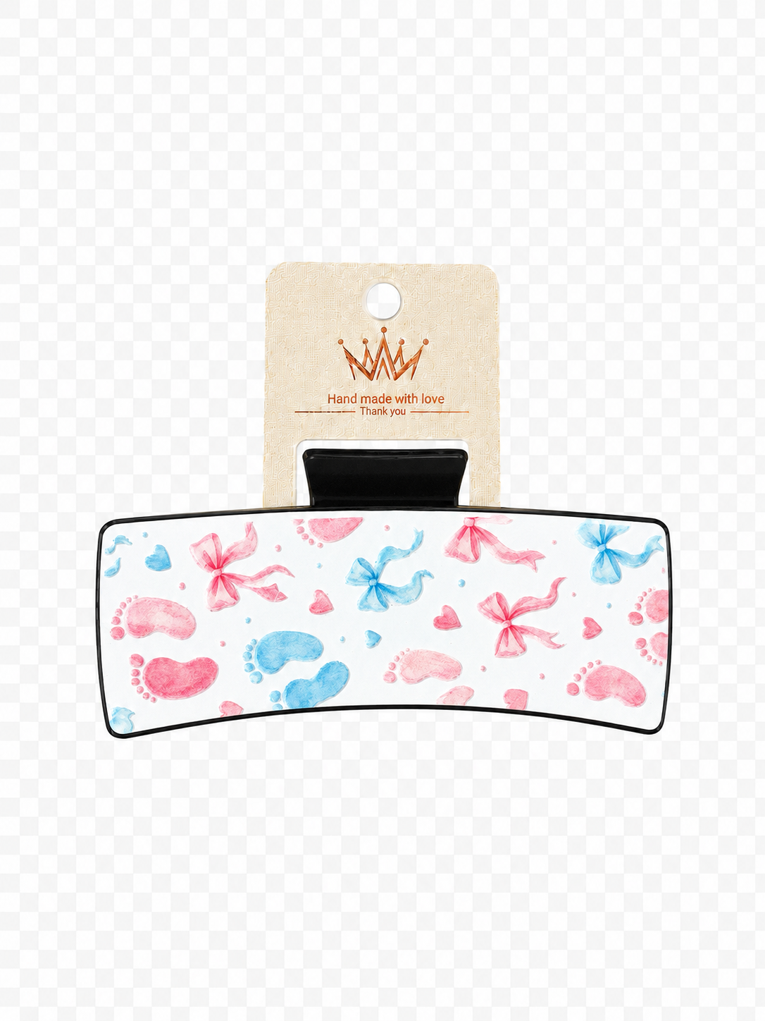 Pediatric Nurse Hair Claw Clip – Pink & Blue Baby Feet and Bows Design