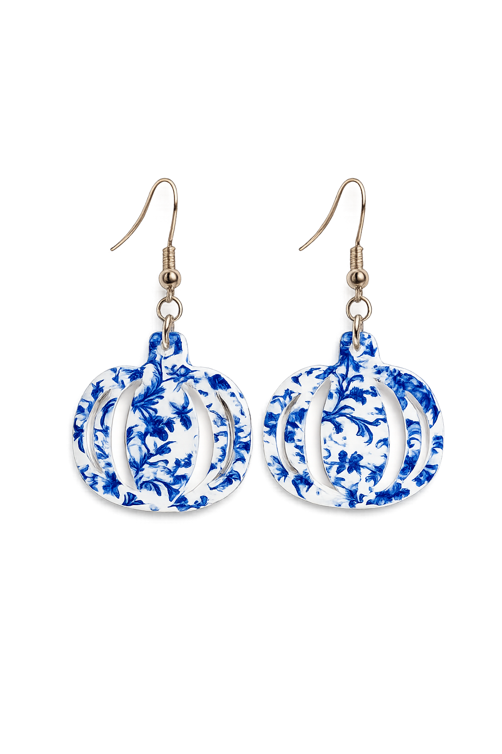Blue Chinoiserie Pumpkin Dangle Earrings