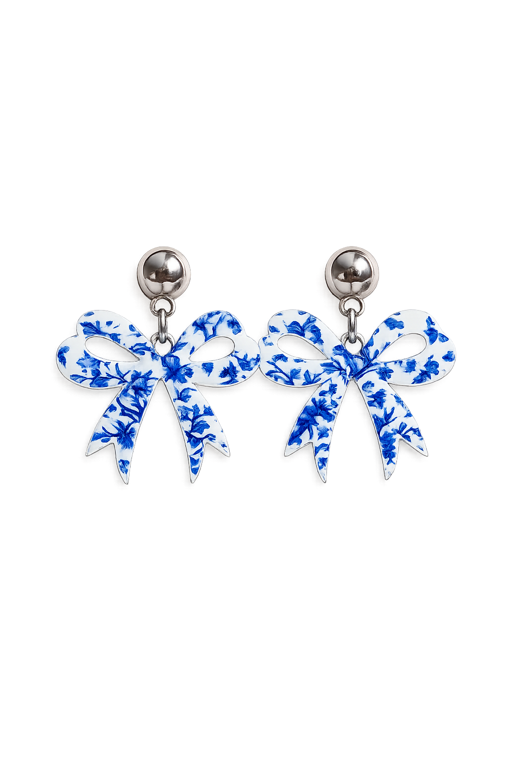 Blue Chinoiserie Coquette Bow Dangle Earrings