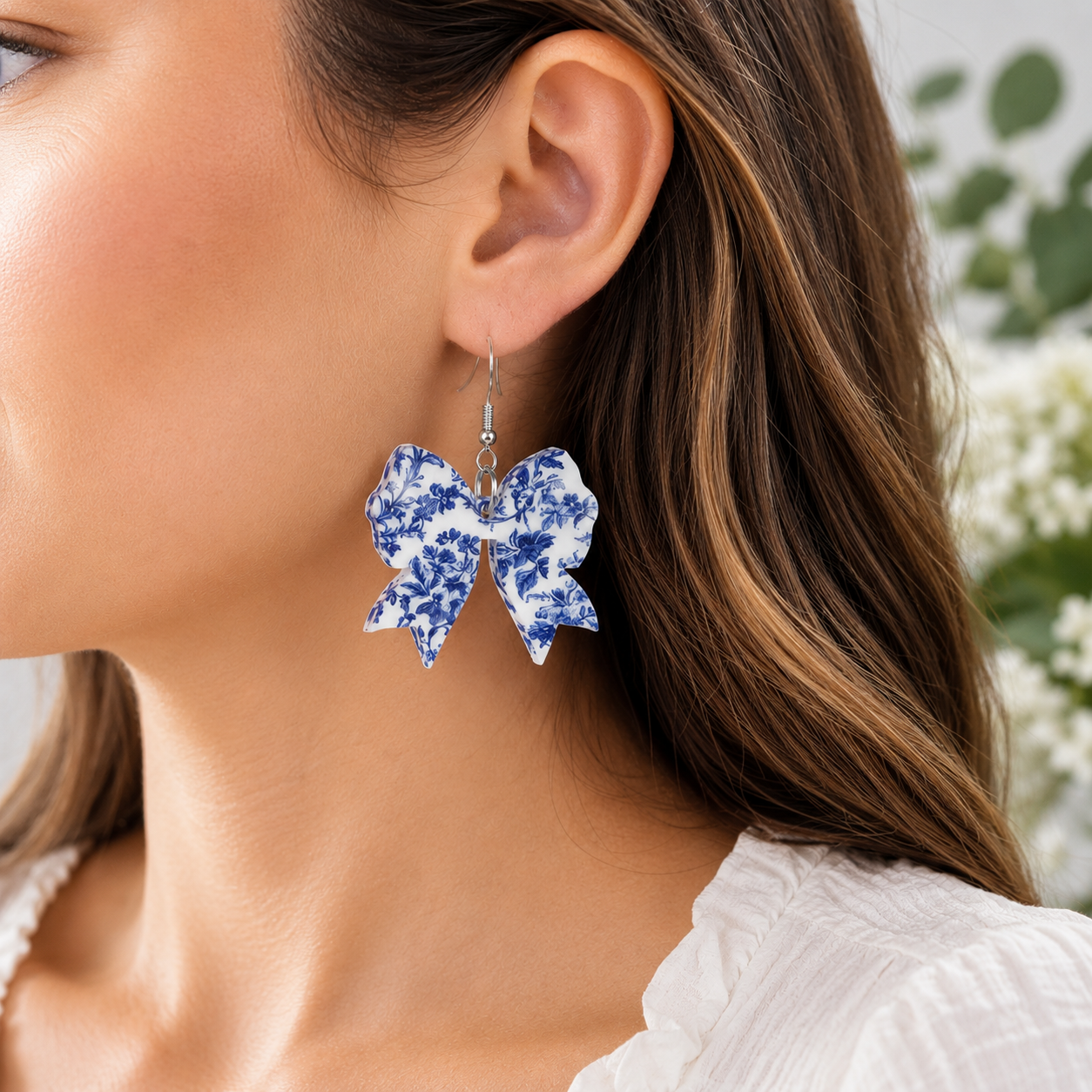 Blue Chinoiserie Coquette Bow Earrings