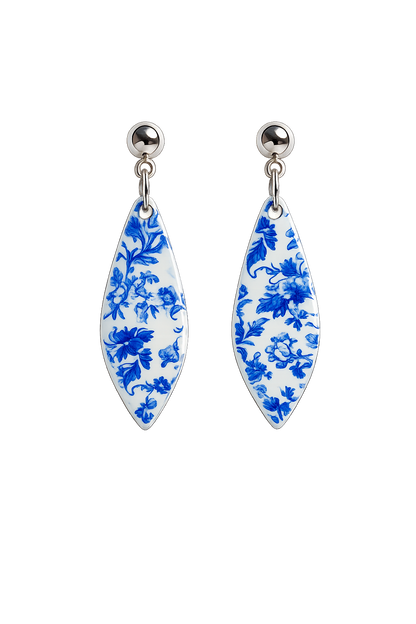 Blue Chinoiserie Dangle Earrings