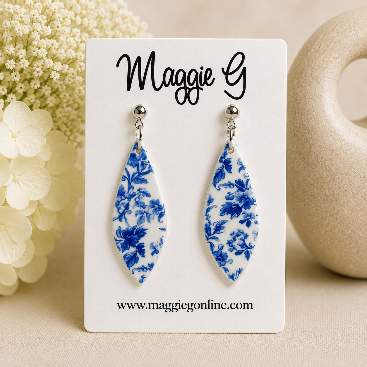 Blue Chinoiserie Dangle Earrings