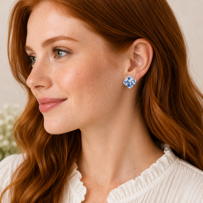 Blue Chinoiserie Quatrefoil Acrylic Stud Earrings