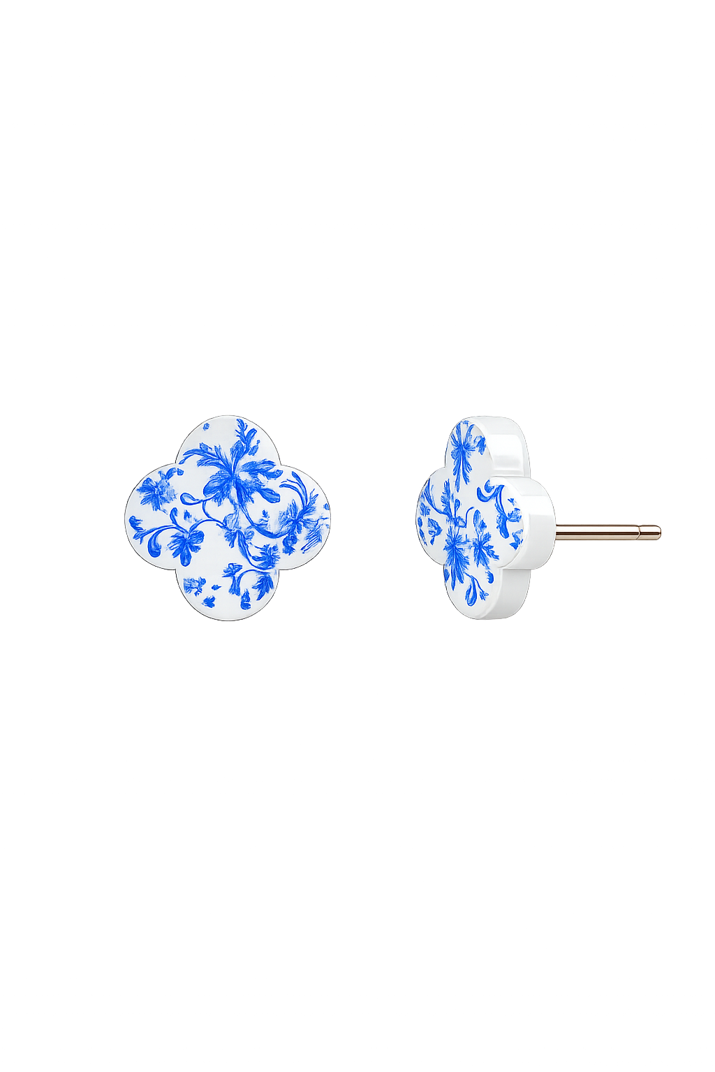 Blue Chinoiserie Quatrefoil Acrylic Stud Earrings