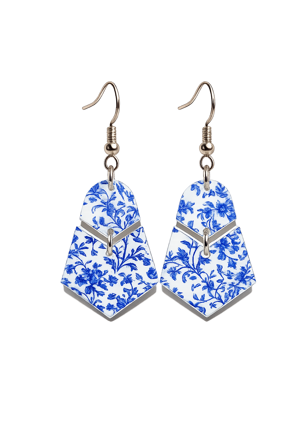 Blue Chinoiserie Geometric Dangle Earrings