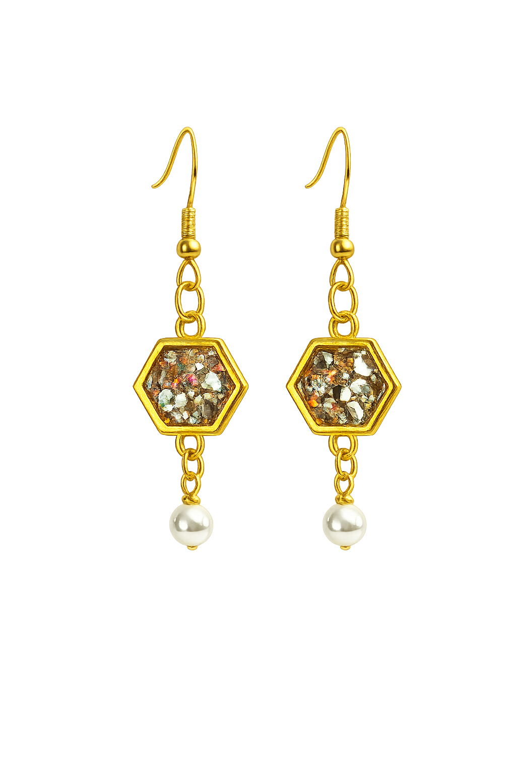 Trendy Gold Resin Earrings with Pearl Drop Accent | Handmade Boutique Jewelry