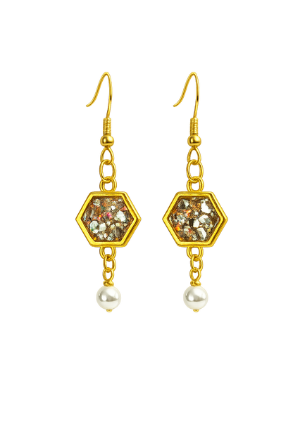 Trendy Gold Resin Earrings with Pearl Drop Accent | Handmade Boutique Jewelry