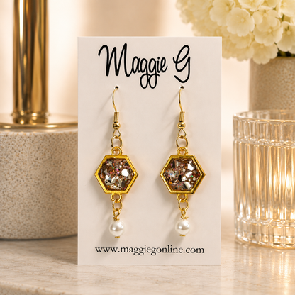 Trendy Gold Resin Earrings with Pearl Drop Accent | Handmade Boutique Jewelry