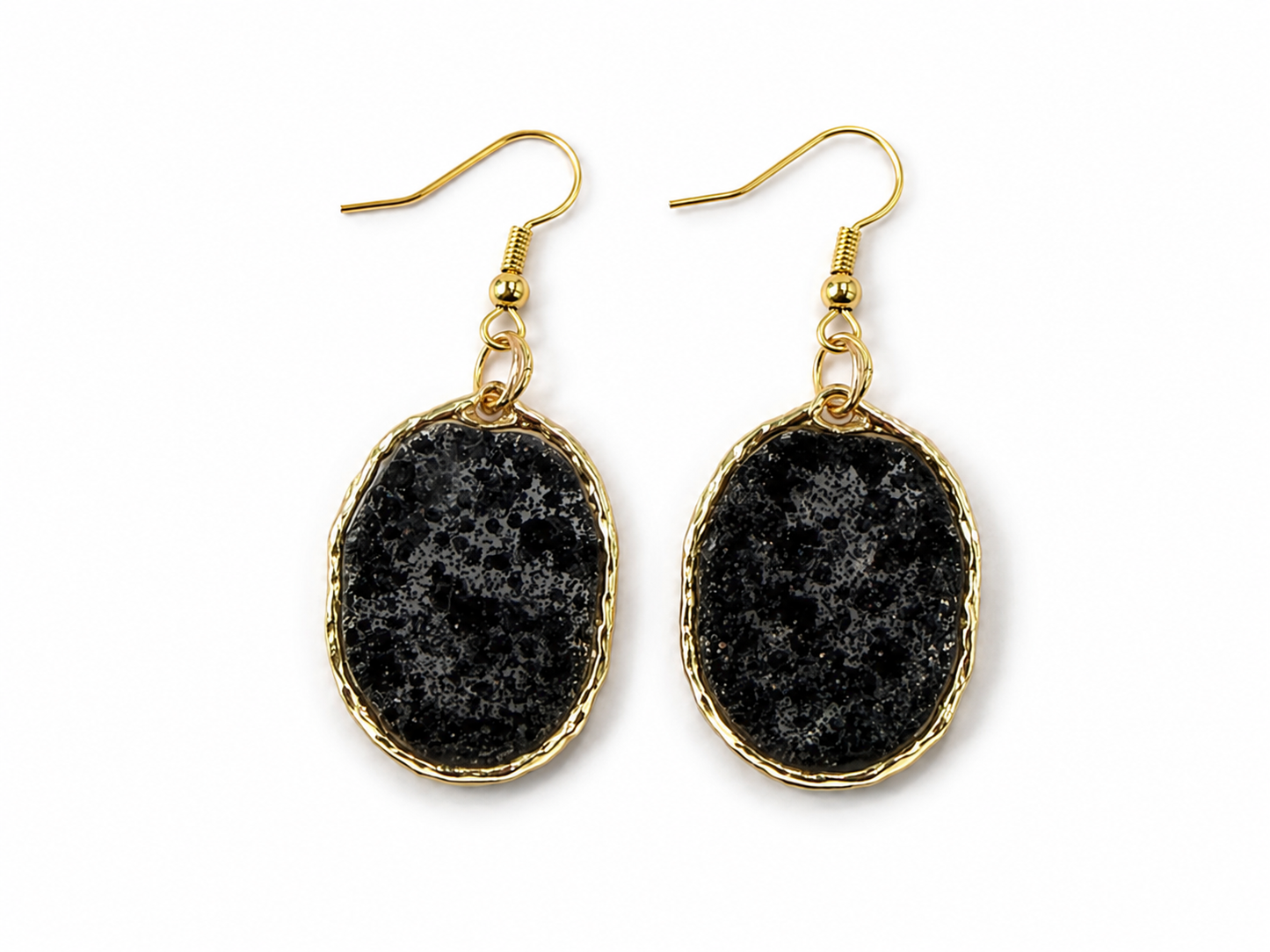 Black Oval Drop Earrings with Gold Trim | Trendy Lightweight Statement Earrings