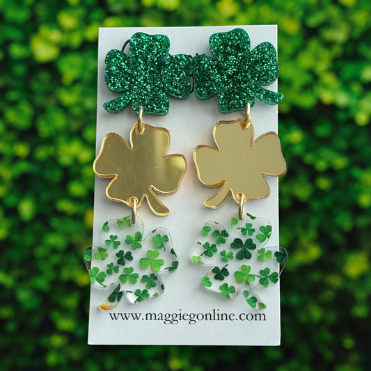 Clover, St. Patricks Day Acrylic Earring