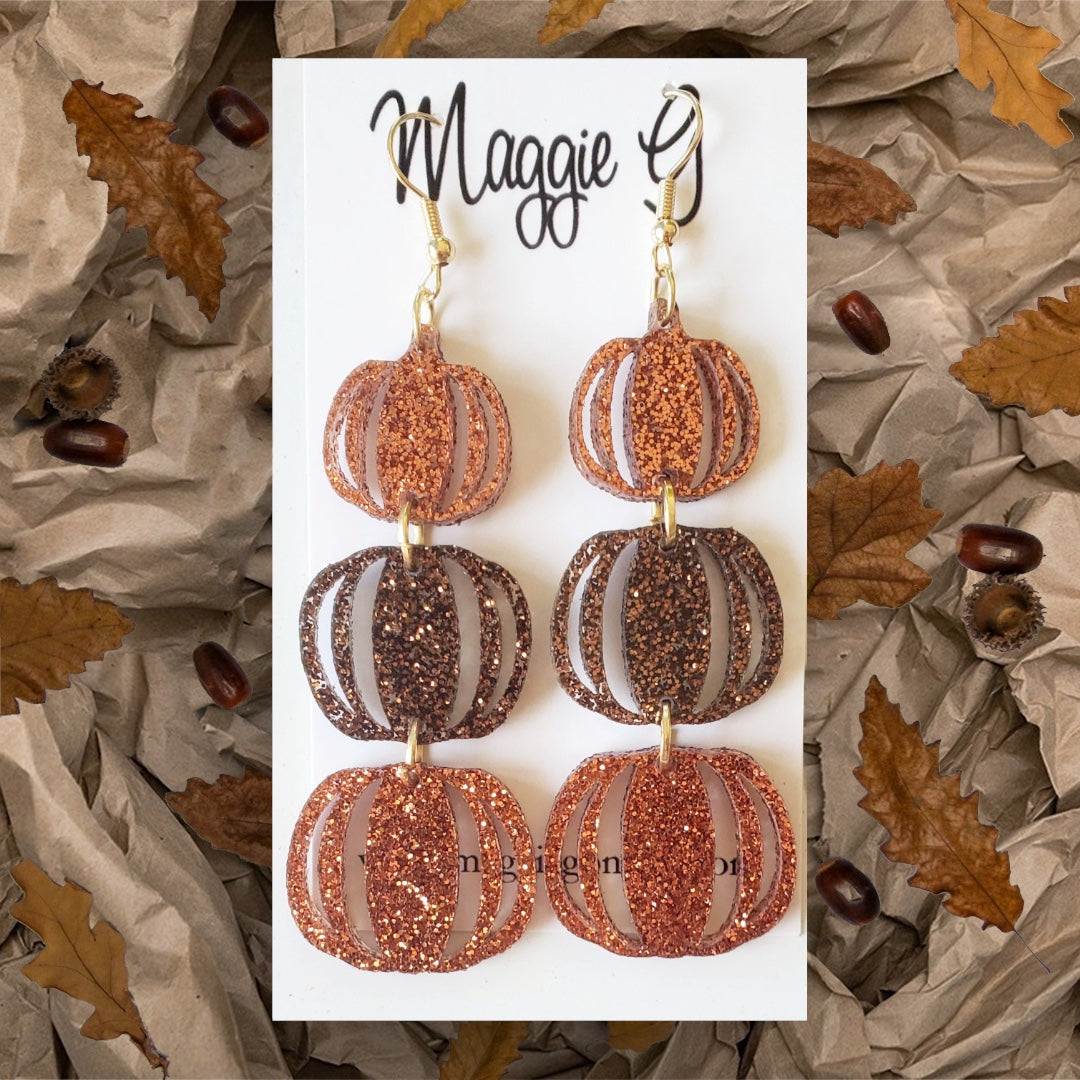 Pumpkin Earrings | Multi Color Glitter | Stacked Pumpkins | Fall Accessories