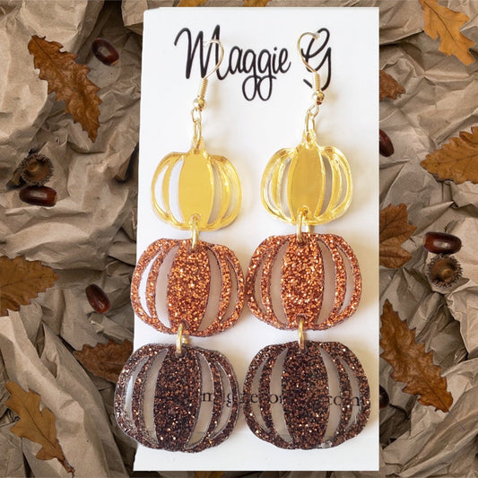 Pumpkin Earrings | Multi Color Glitter | Stacked Pumpkins | Fall Accessories