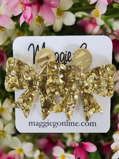 Coquette bow | Bow earrings | Custom Earrings | Handmade Chunky Gold Glitter