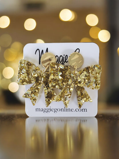 Coquette bow | Bow earrings | Custom Earrings | Handmade Chunky Gold Glitter