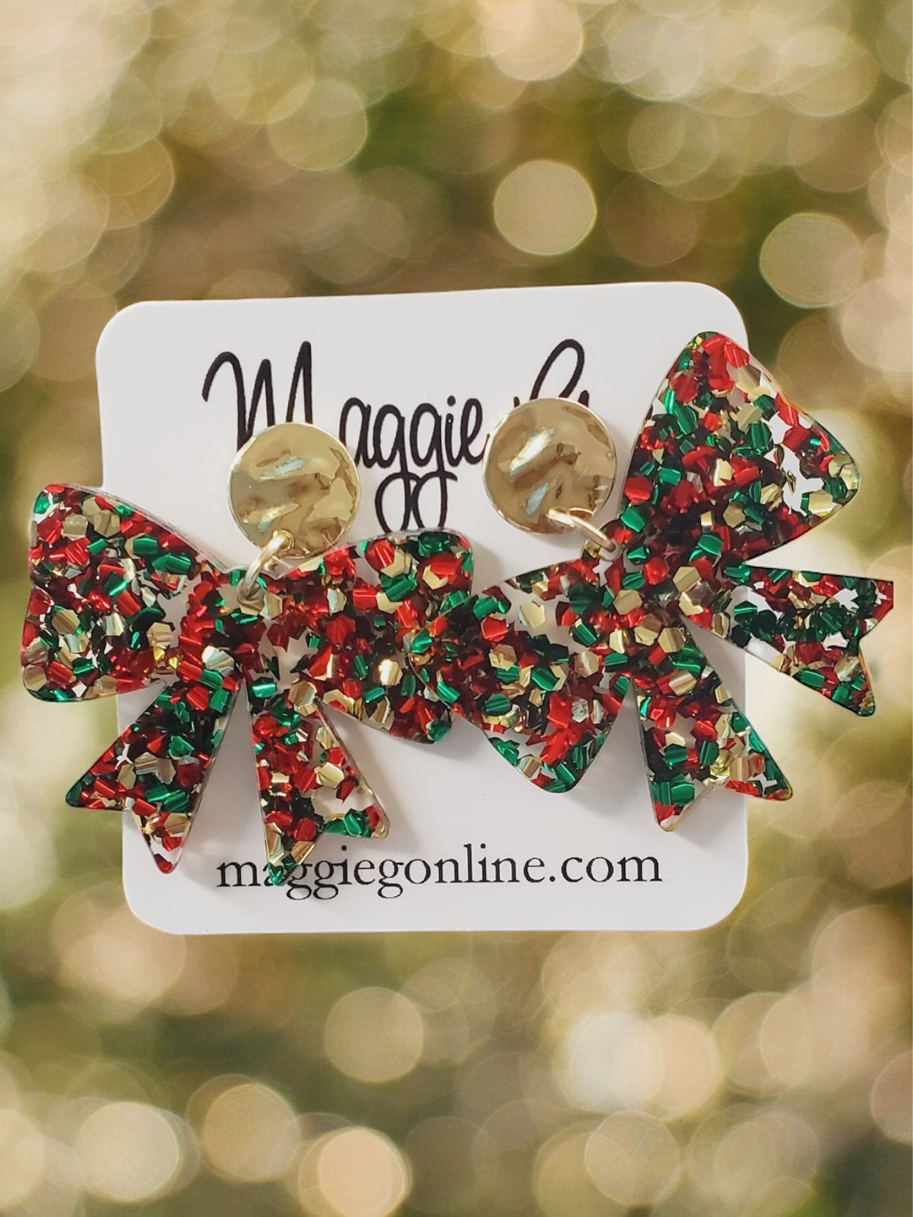 Bow earrings | Custom Earrings | Christmas | Handmade Chunky Multi Color Glitter