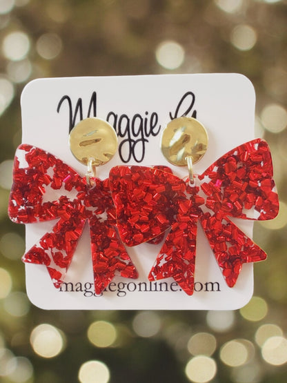 Coquette bow | Bow earrings | Custom Earrings | Handmade Chunky  Red Glitter