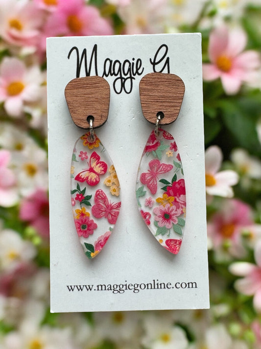Butterfly Floral Earrings Handmade Acrylic