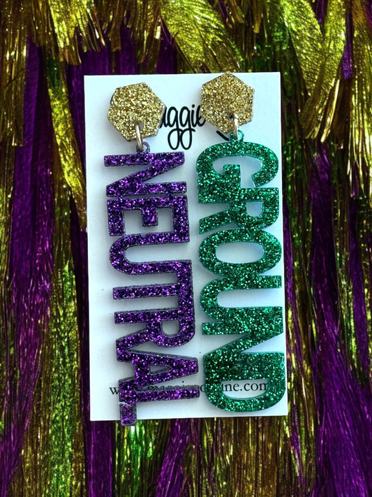 Neutral Ground Glitter Acrylic Earrings Mardi Gras