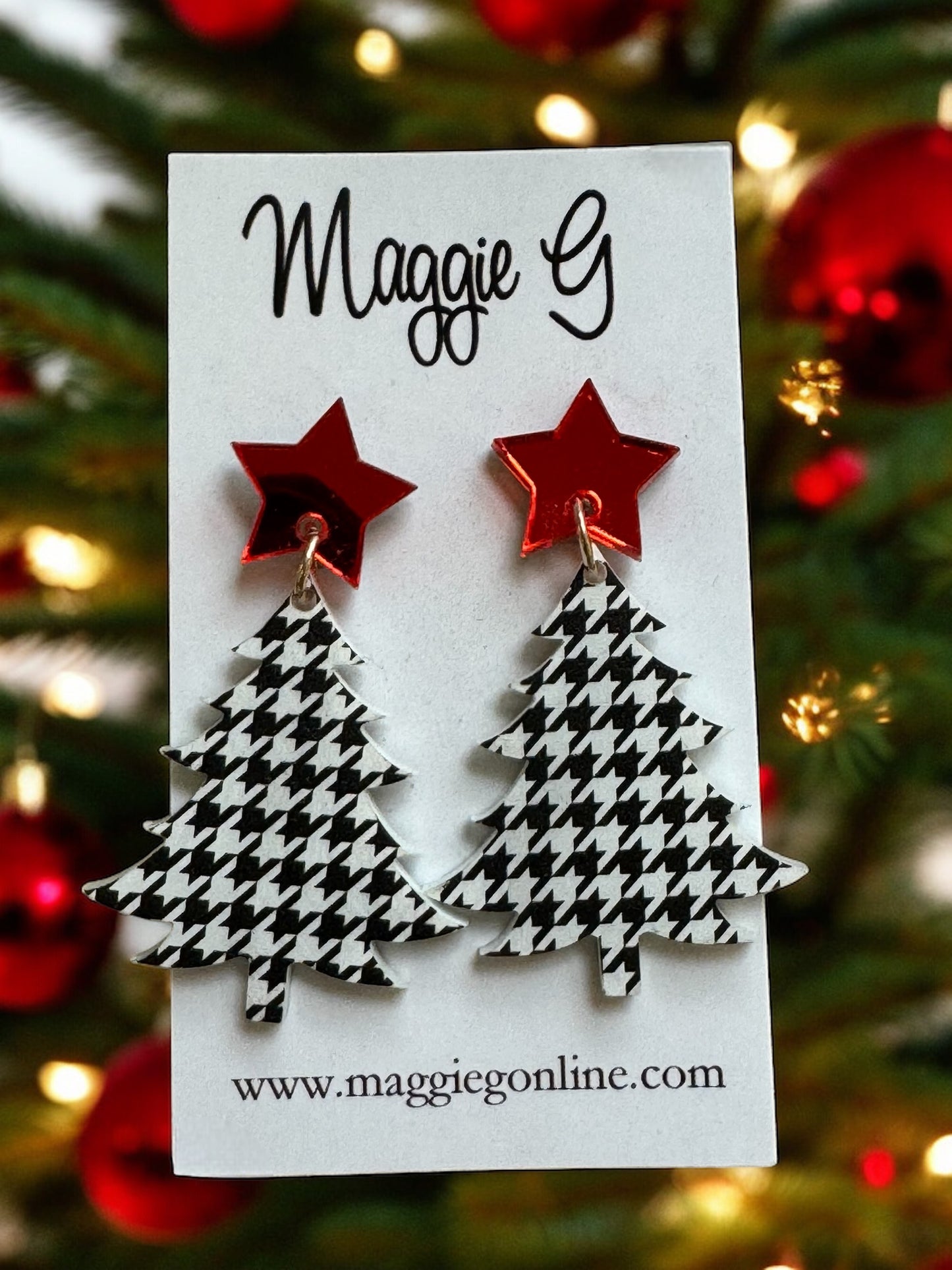 Christmas Tree Earrings Houndstooth Design Alabama