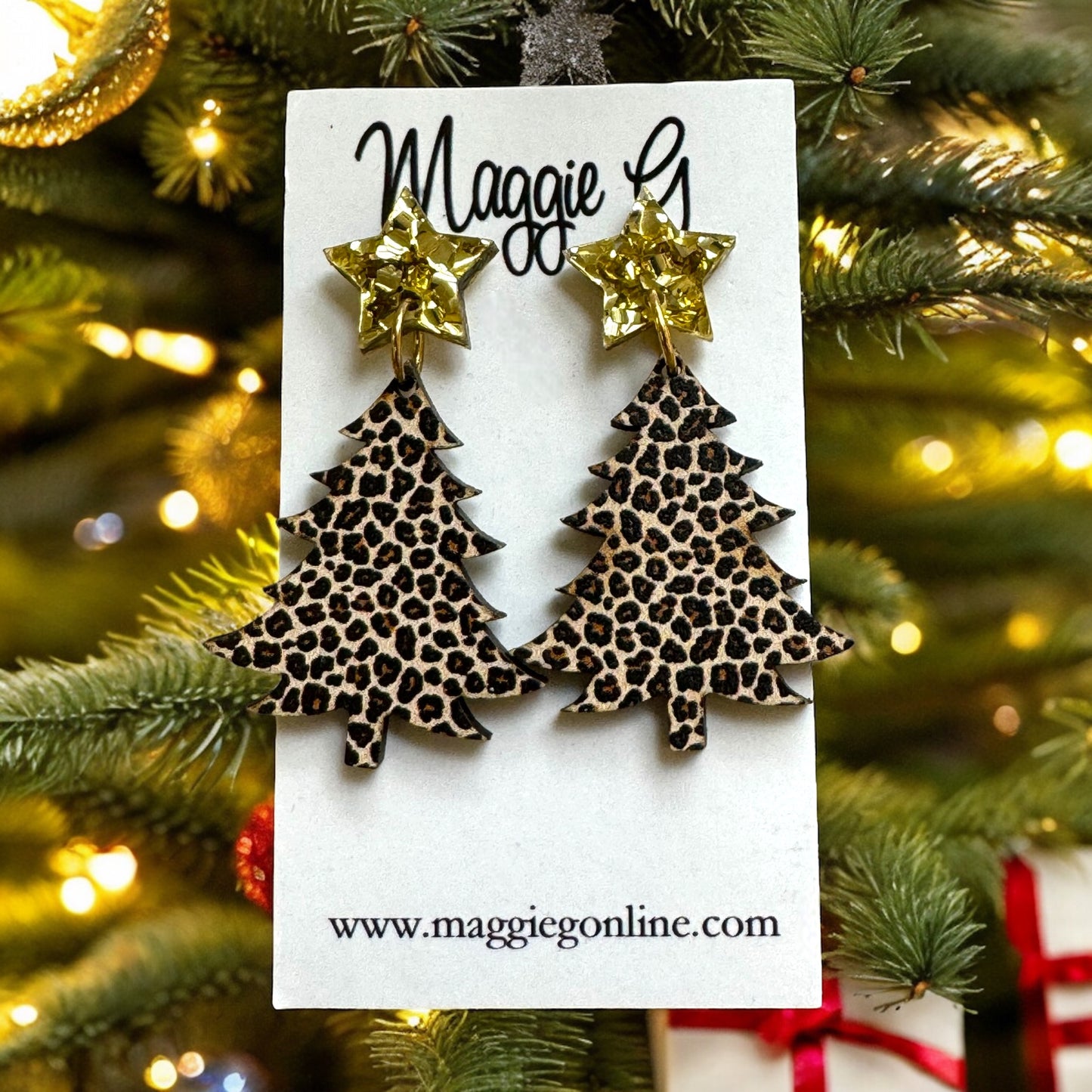 Christmas Tree Leopard Earrings