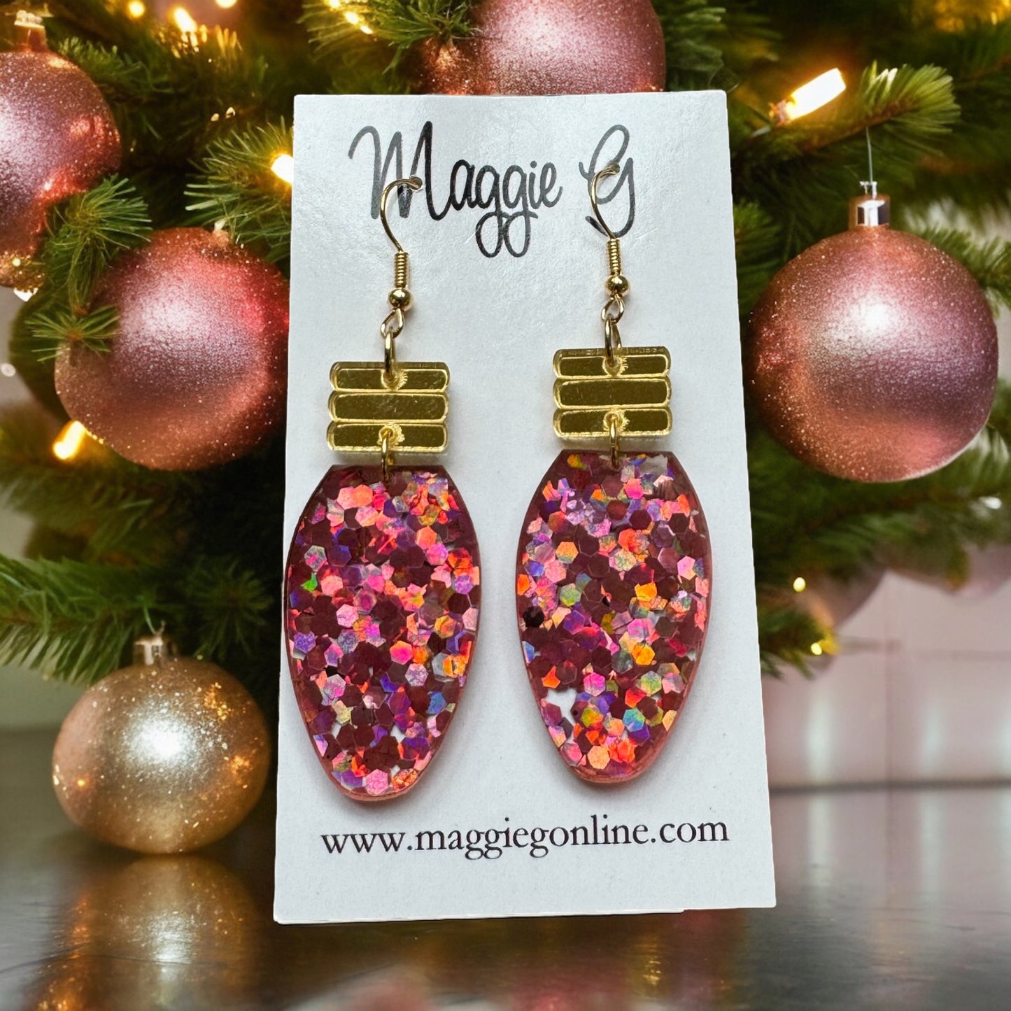 Christmas Bulb Earring Pink Glitter