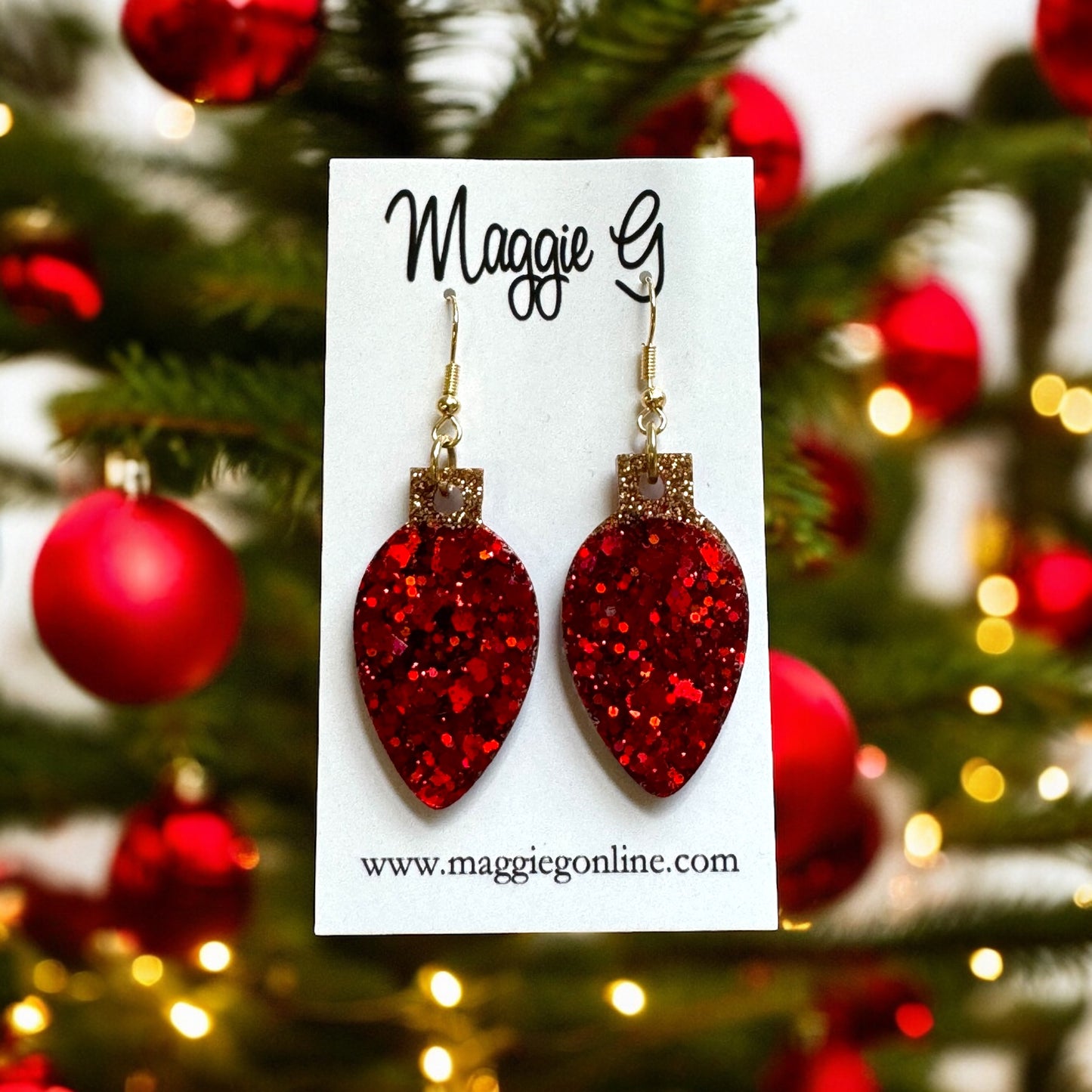 Christmas light Bulb/ Handmade resin and glitter  earrings