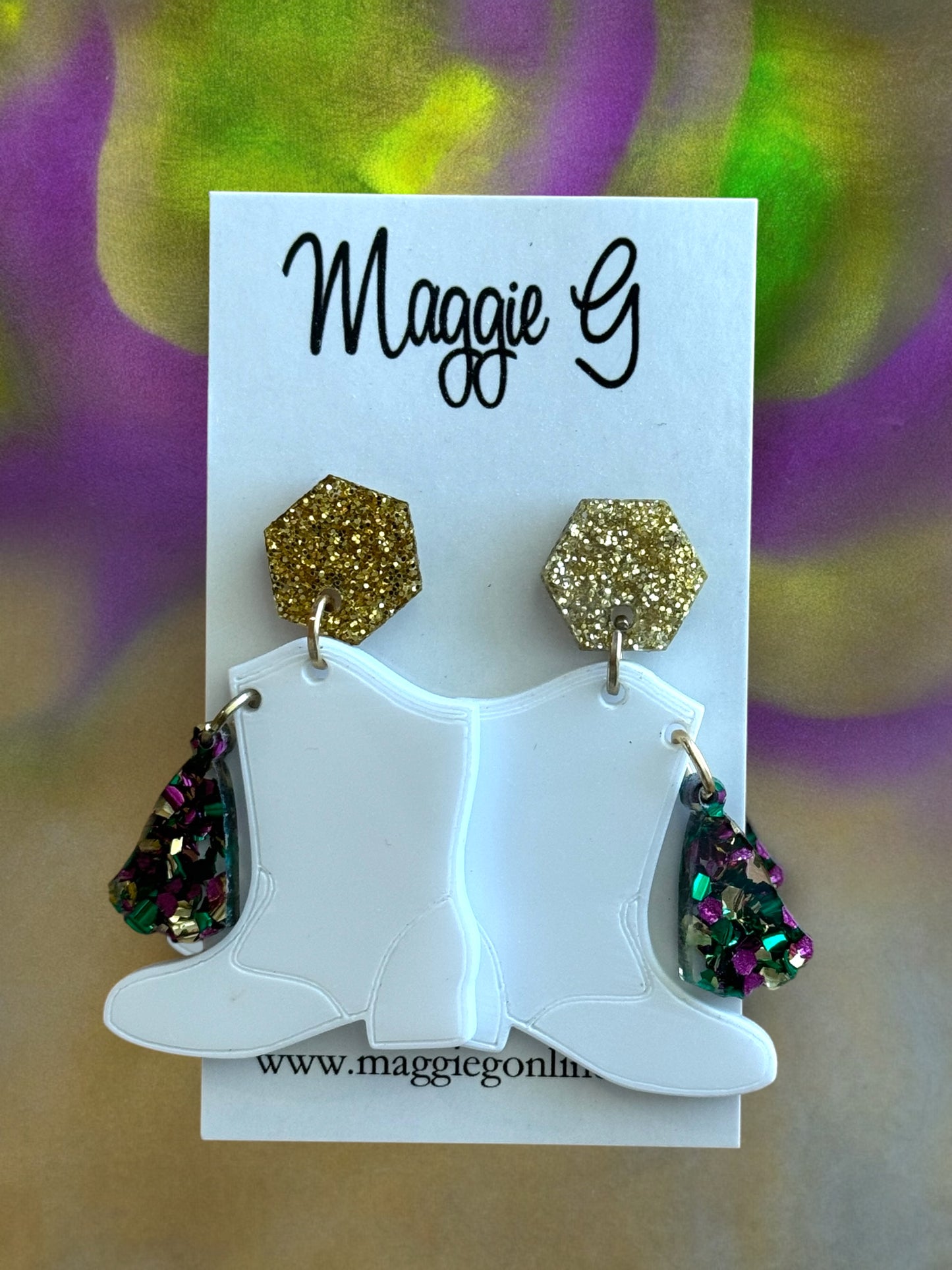 Mardi Gras Marching Boot Earrings