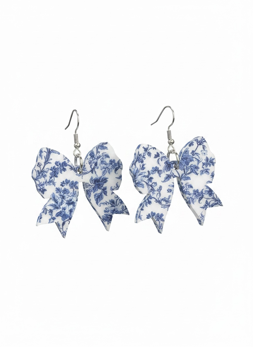 Blue Chinoiserie Coquette Bow Earrings
