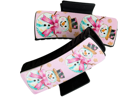 Pink Snowman Christmas Hair Claw Clip