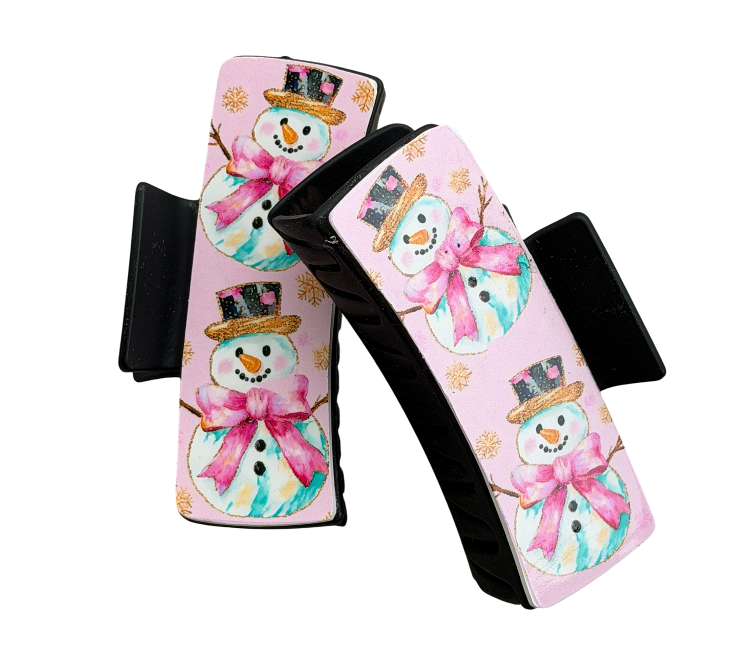 Pink Snowman Christmas Hair Claw Clip