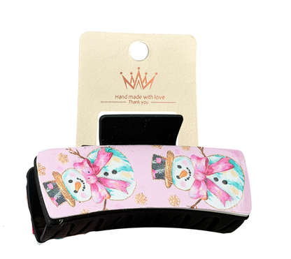 Pink Snowman Christmas Hair Claw Clip