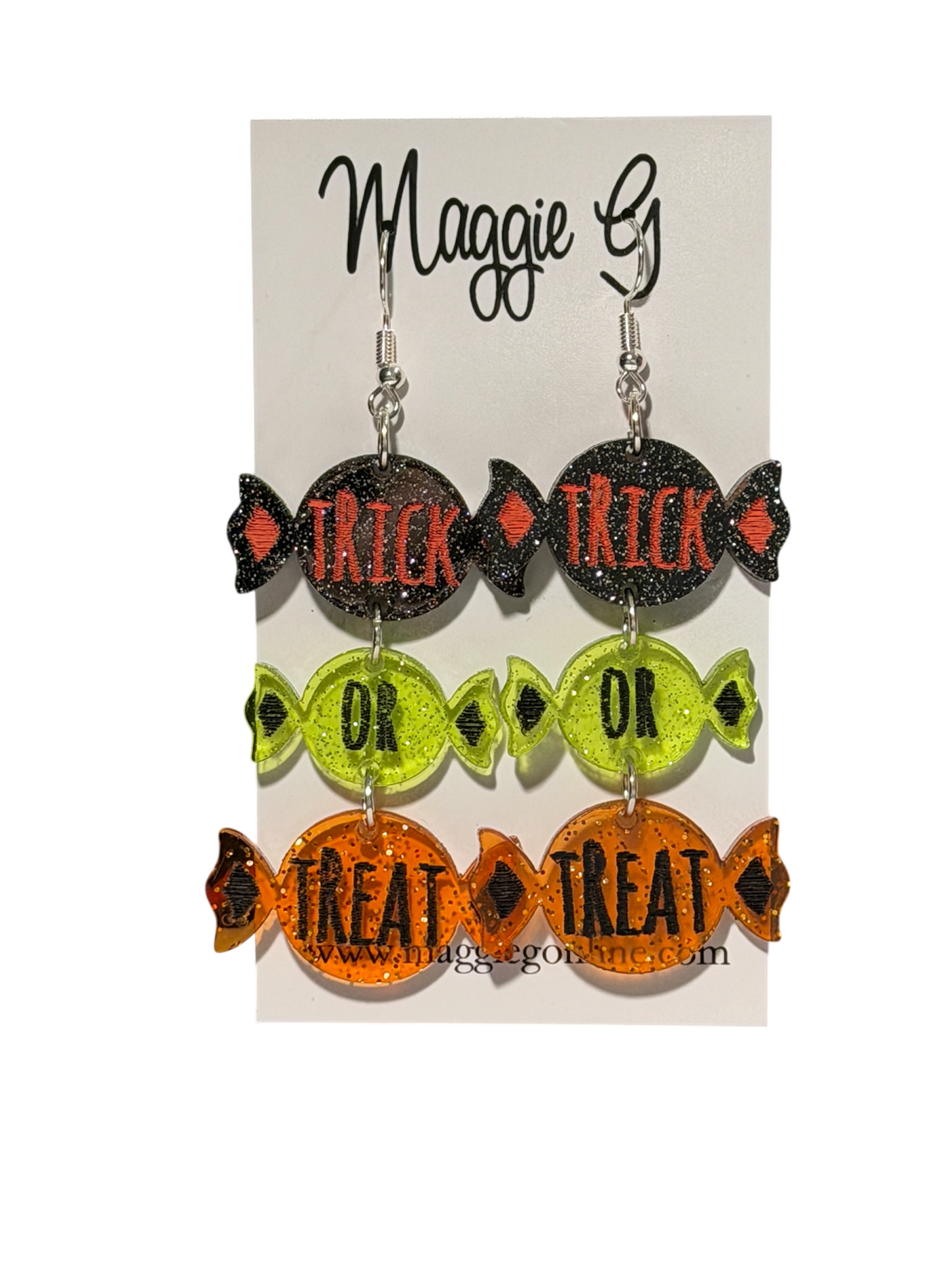 Trick or Treat Candy Dangle Earrings – Glitter Halloween Earrings