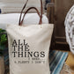 Canvas Tote Bag with Leather handles / Eco friendly Bag / Reusable