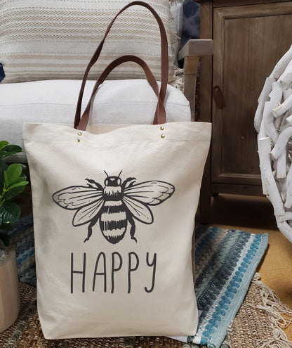 Durable Canvas Tote Bag – Eco-Friendly & Stylish / Bee Happy