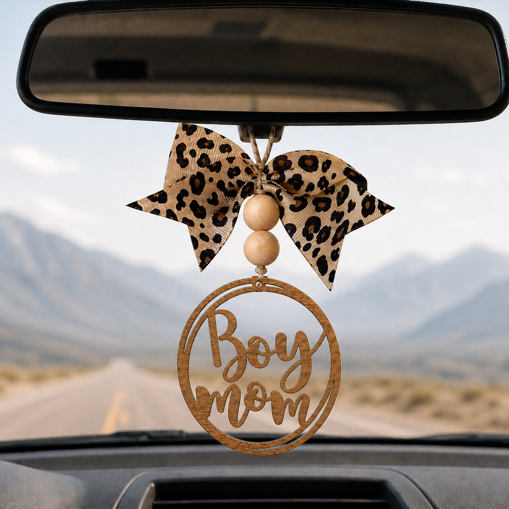 Wooden Boy Mom Car Charm, Laser-Cut Rear View Mirror Accessory, Rear View Mirror Charm, Car Accessory (Copy)
