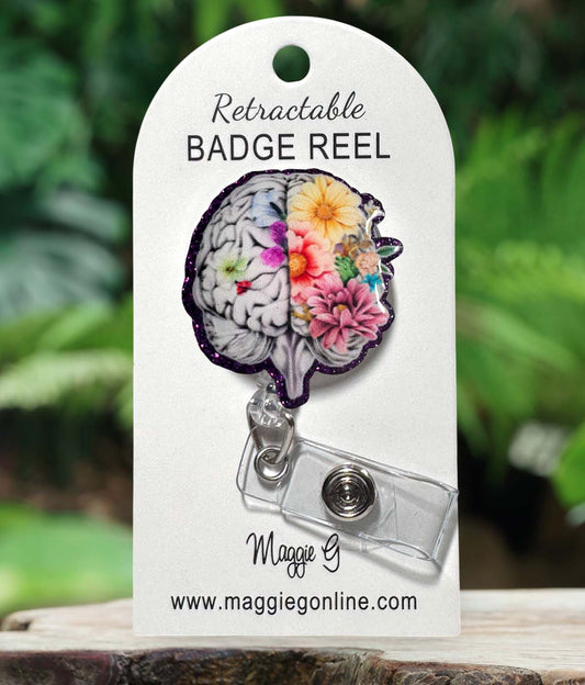 Badge Reel | Interchangable | Floral Brain  ID Badge holder